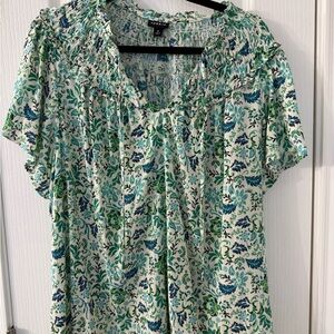 Torrid Green and Blue Floral Blouse